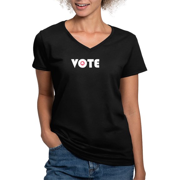 CafePress - Vote Red Women's V Neck Dark T Shirt - Women's V-Neck Dark T-Shirt