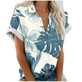 thumbnail image 2 of Gaecuw Hawaiian Shirts for Women Plus Size Blouses Short Sleeve T Shirts Regular Fit Pullover Tees T-Shirts Floral Print Tops V Neck Blouses Casual T Shirts Button Up Button Down Pullover Summer Tees, 2 of 5