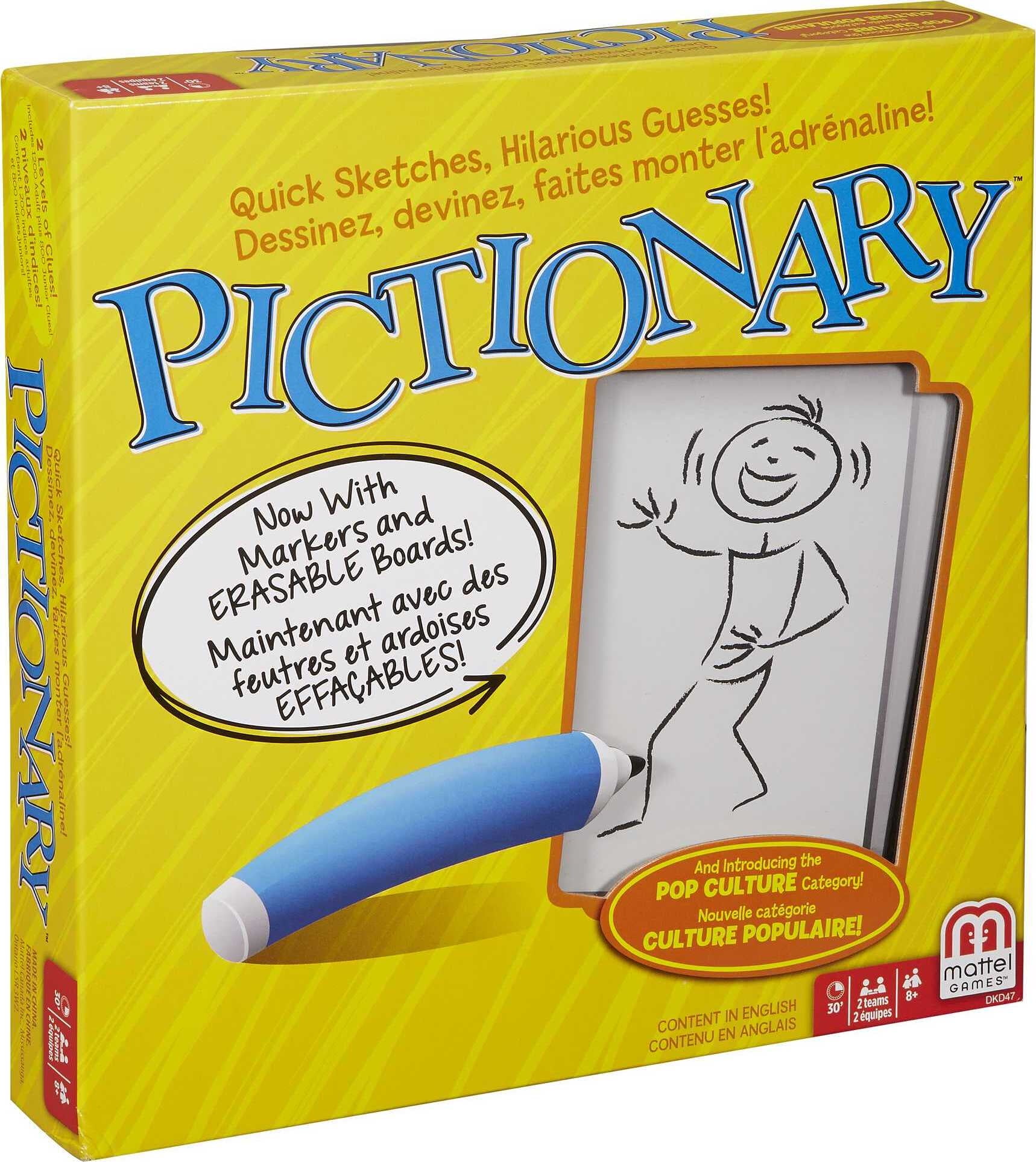 Pictionary Board Game, Drawing Game for Kids, Adults & Game Night with Dry Erase Markers & Boards