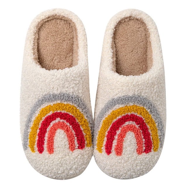 Cómodas zapatillas de algodón arcoíris para el hogar, zapatillas de invierno para hombres y mujeres, zapatillas de algodón cálidas para parejas, zapatillas de algodón