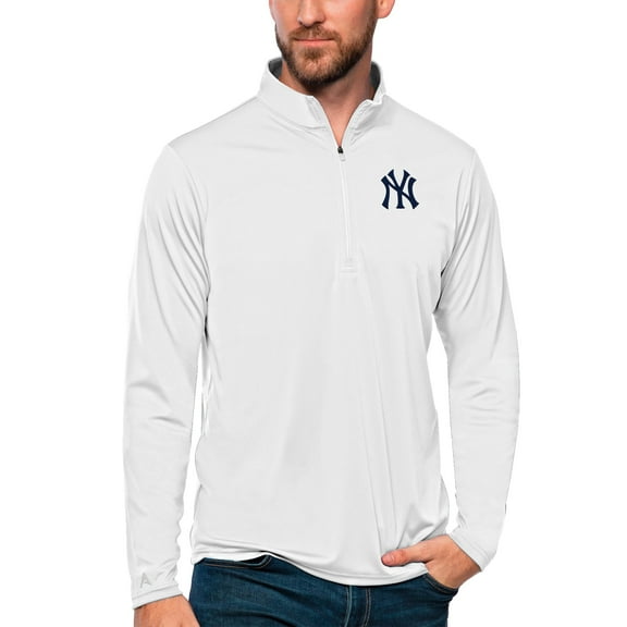 Men's Antigua White New York Yankees Tribute Quarter-Zip Pullover Top