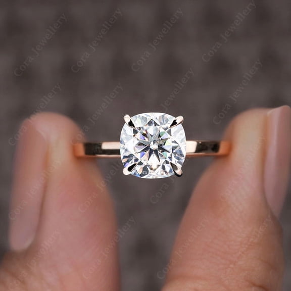 Cora Jewellery 2CT Cushion Moissanite Solitaire Engagement Ring For Women, 18K Rose Gold