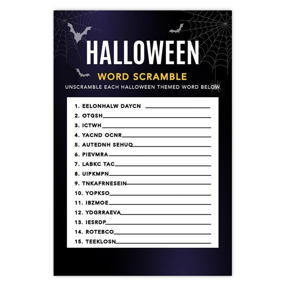 Koyal Wholesale Halloween Party Word Scramble Game Cards for  Fun Activities, Bats & Spiders Themed, Pk-24
