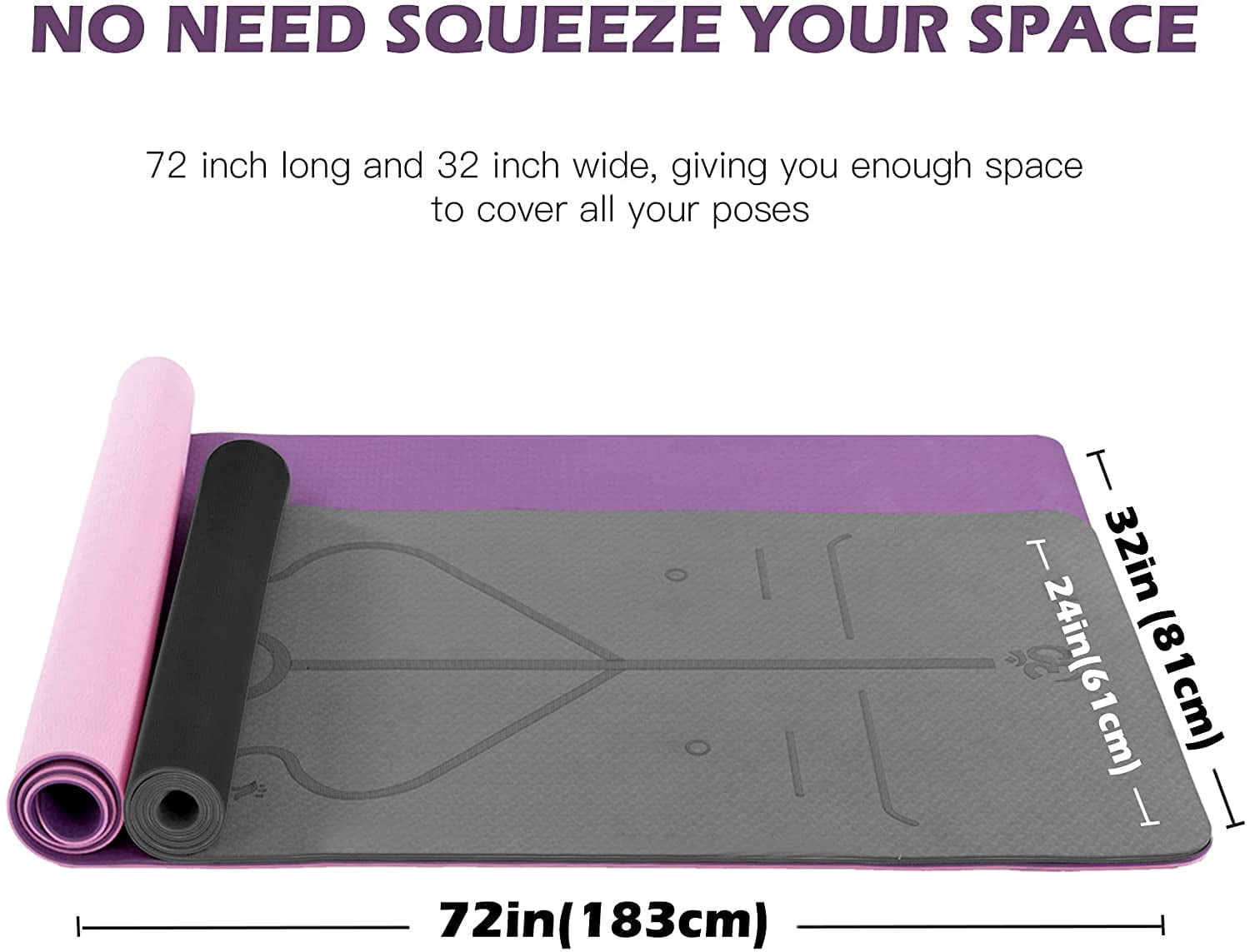 UMINEUX Extra Wide Yoga Mat 1/4" Thickness TPE Yoga Mats Non Slip, Purple
