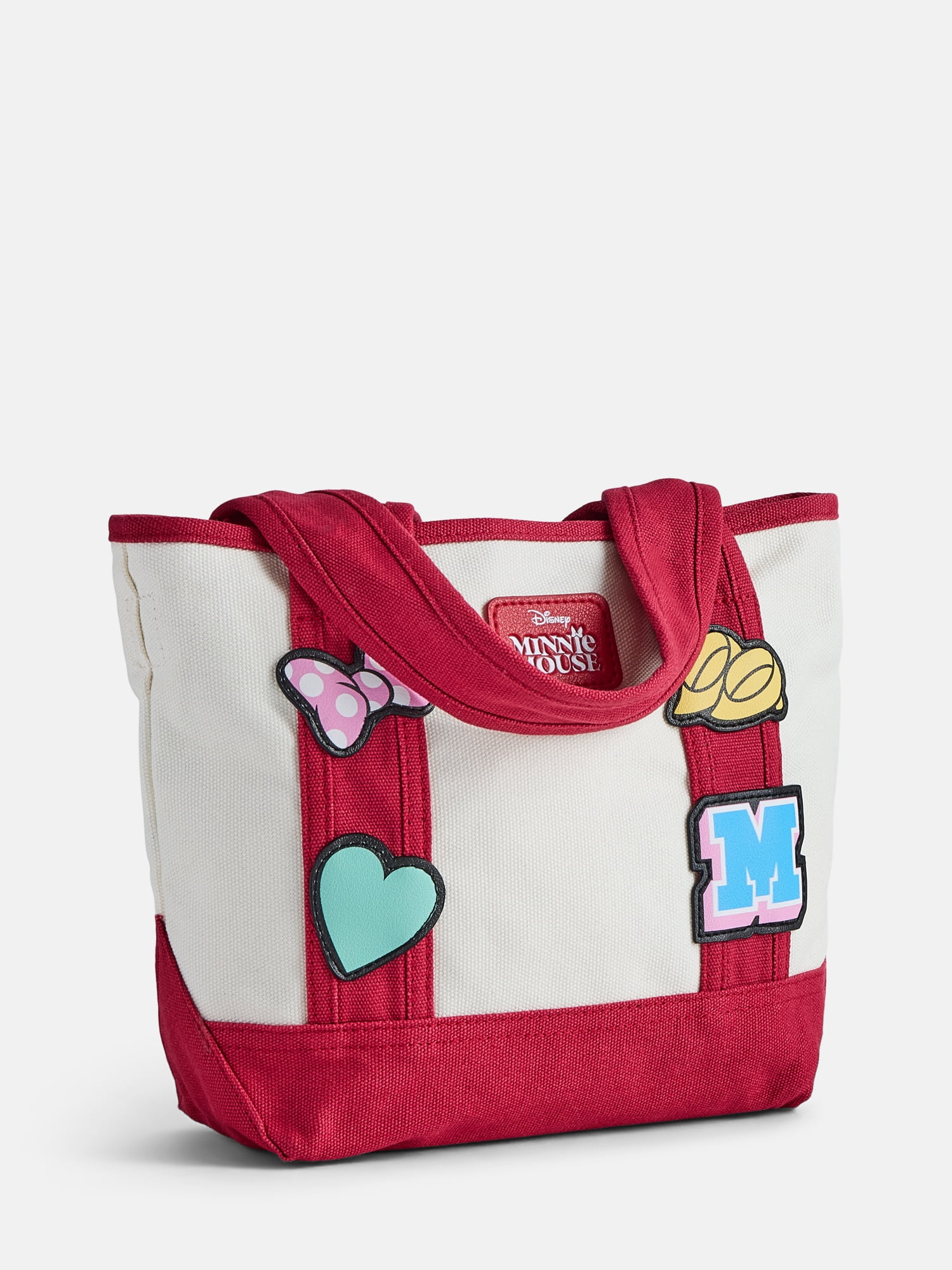 Disney Mickey Mouse Women's Patches Canvas Tote Bag, Red