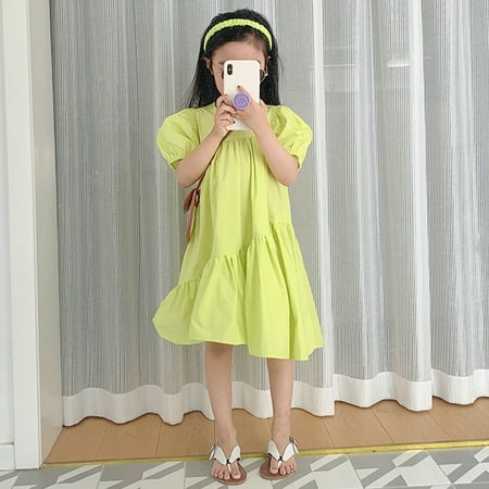 

Cathalem Girl Wedding Toddler Kids Baby Girls Clothes Summer Puff Sleeve Solid Irregular Princess Dress Casual Dresses Girls Dress Green 1-2 Years