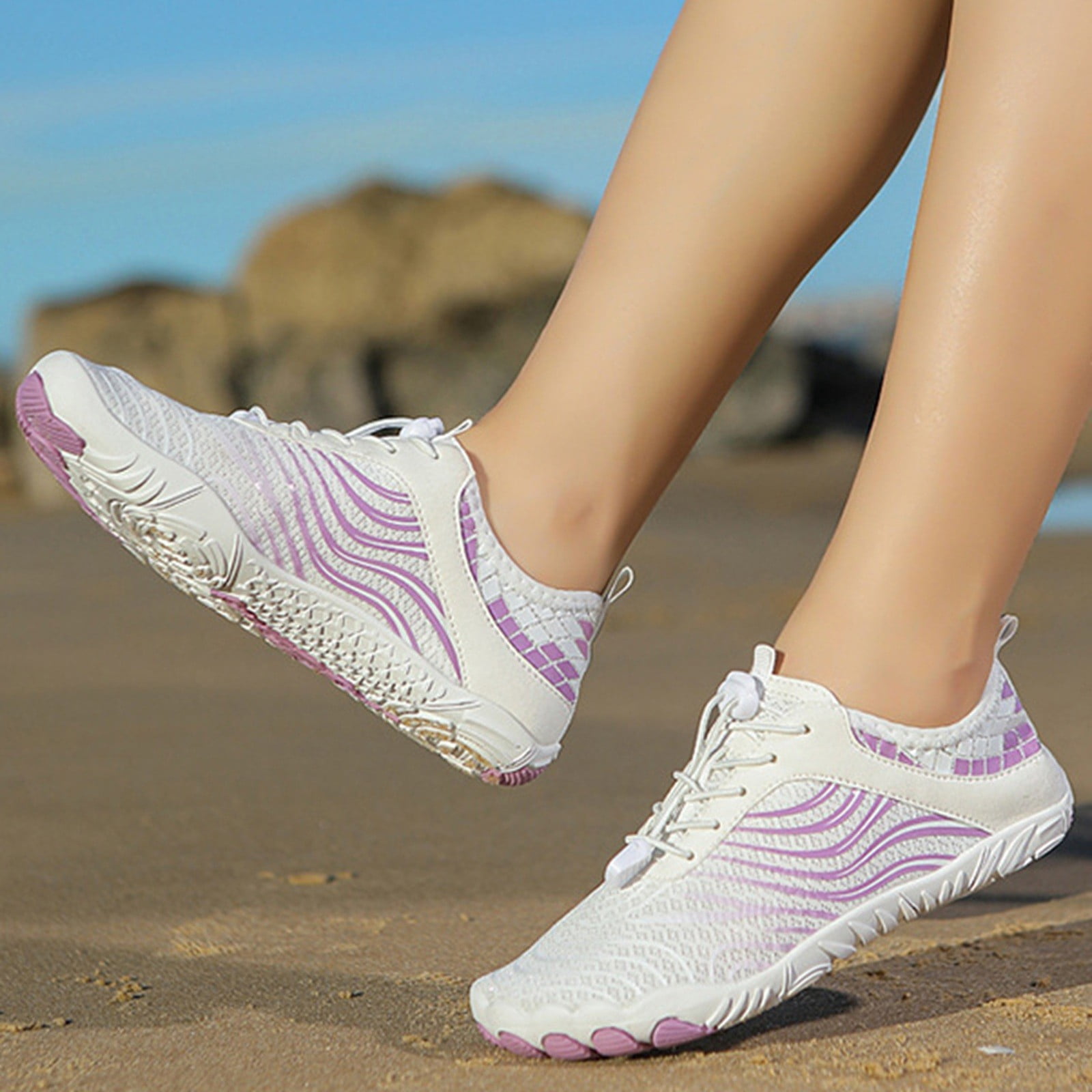 Win s Way Women's Barefoot Water Shoes, Minimalist Toe Sock Mesh Sneakers for Hiking & Fitness