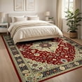 thumbnail image 3 of ODIKA 8'x10' Ultra-Soft Area Rug, Rich Red Ivory Vintage Hallways Medallion Ornate Botanical Trellis with Symmetrical Motifs Washable, Bare feet friendly, Silk-Touch for Bedroom, Under Sectional, 3 of 7