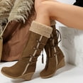 thumbnail image 2 of Khaki Ladies Slope Heel Boots With Suede And Tassel For Height Enhancement Comfortable During Fall And Winter, 2 of 4