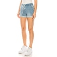 thumbnail image 2 of KHAKI & BLUE Women's Denim Shorts High Waisted Pull-On Elastic Waist Rolled Cuff Hem Jeans Casual Stretch Comfy Pants 79184Z-DM443 LT L, 2 of 3