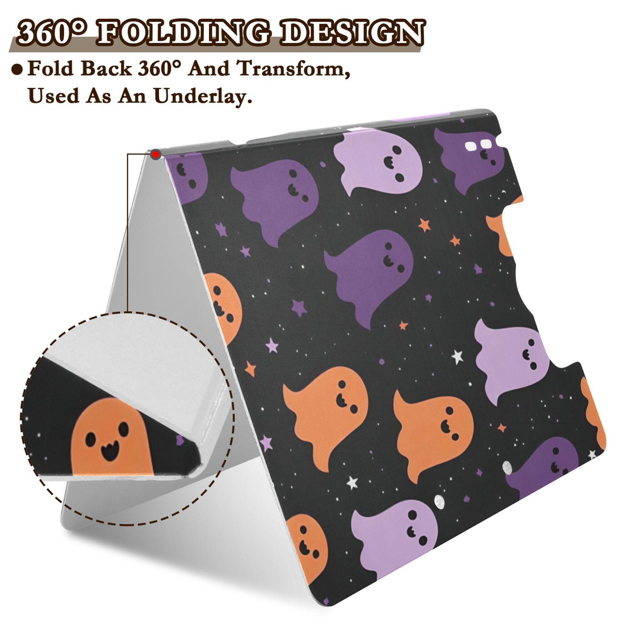 FORMRS A4 Clipboard Folder with Pen Holder Horizontal Foldable School Office Binder, Halloween Orange Ghosts