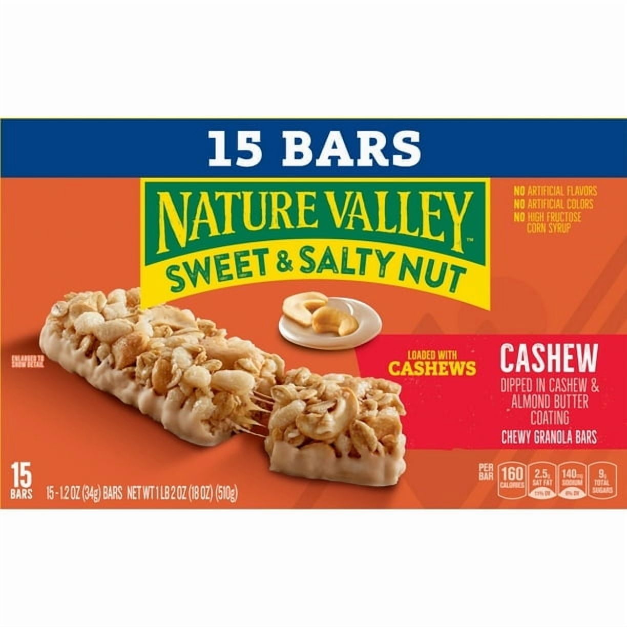Nature Valley Granola Bars, Sweet and Salty Nut, Cashew, 15 Bars, 18 OZ - Pack of 2