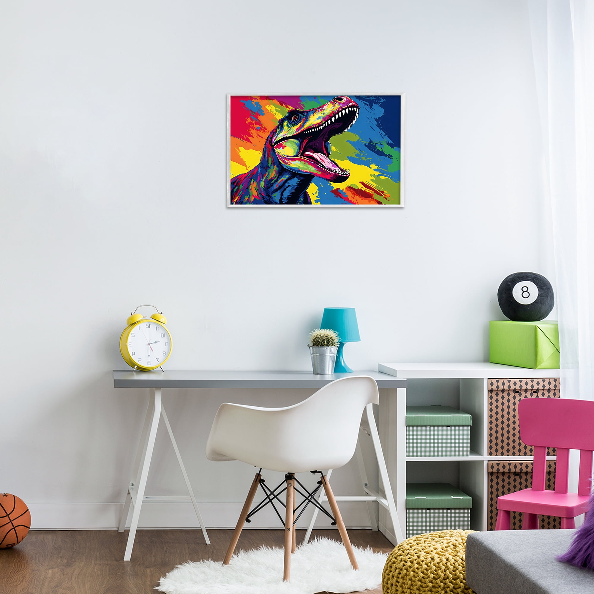 Stupell Industries Brightly Colored Dinosaur White Framed Giclee Art, design by Creative Studio