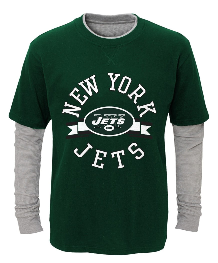 New York Jets Youth NFL "Definitive" L S Faux Layer Thermal Shirt by Outerstuff