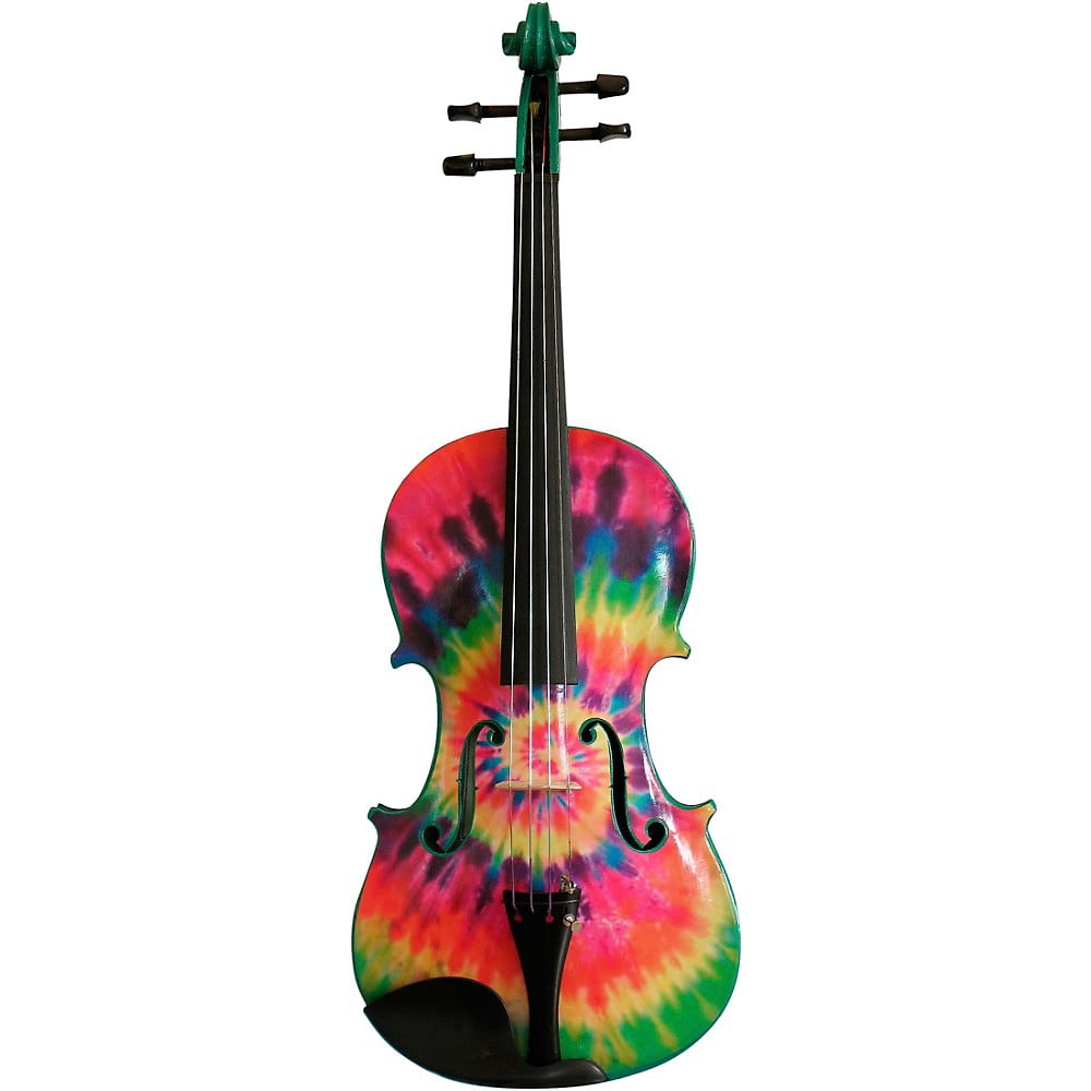 Tie Dye Violin w Brazilwood Bow Case Crystal Fine Tuners Rosin Strings Set Up