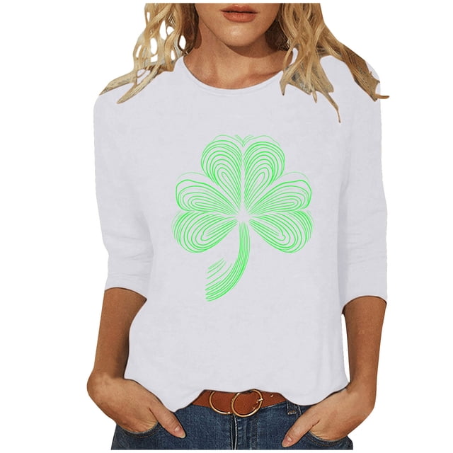 Staron Vente de Liquidation T-Shirts de la Saint-Patrick pour Femmes Col Rond Trèfle Irlandais T-Shirts Basiques Mode Décontractée Mignon Cœur Vert Blouses Amples Hauts d'Été