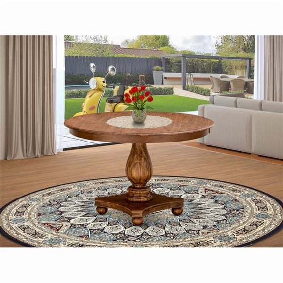 48 in. Ferris Round Dining Table with Pedestal & Rustic Rubberwood Table - Sandblasting Antique Walnut