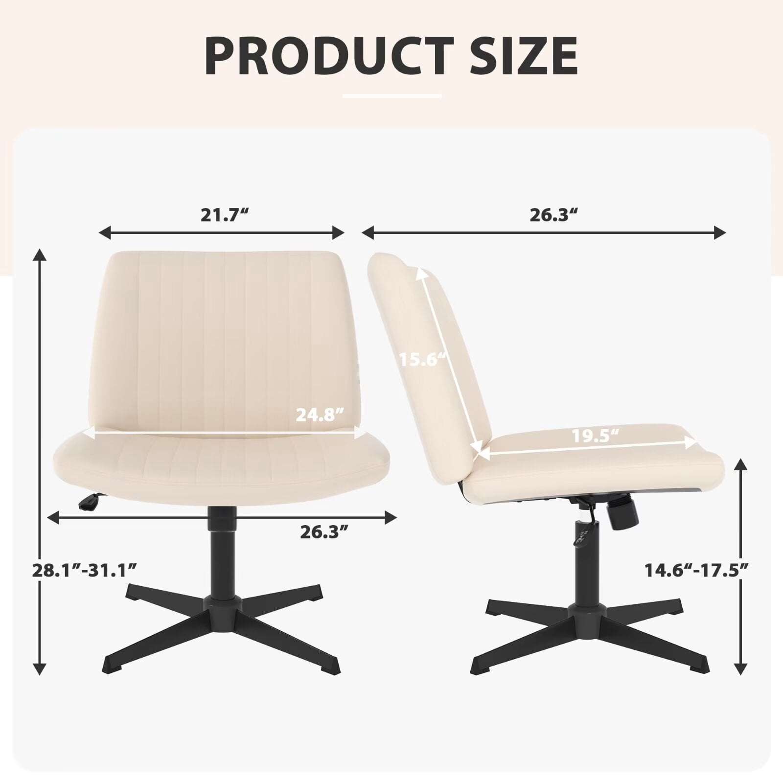 YRLLENSDAN Vanity Chair No Wheels Armless, Height Adjustable Criss Cross Office Chair with Back, Swivel Computer Chair Ergonomic with Wide Seat, Beige