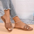 thumbnail image 2 of Eltusu Women Flat Slide Sandals, Holiday Slip On PU Open Toe Summer Shoes Brown Size 6, 2 of 7