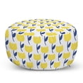 thumbnail image 1 of Tulip Pouf Cover with Zipper, Flower Branches Spring Flourishing Beauty Fragrance, Soft Decorative Fabric Unstuffed Case, 30" W X 17.3" L, Night Blue and Mustard, by Ambesonne, 1 of 5