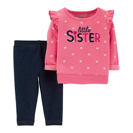 - Child of Mine by Carter's Long Sleeve Fleece Top & Pants, 2-Piece Outfit Set (Baby Girls)