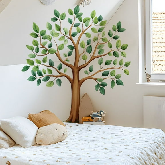 Large Tree Wall Decals Green Plants Jungle Wall Stickers for Kids Room Classroom Nursery Bedroom Home Decor DIY Peel and Stick Art Decals Kids Bedroom Living Room Window Wall Decor