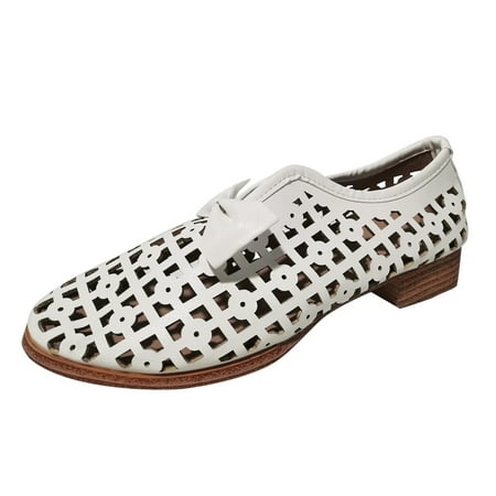 

TAIAOJING Women Shoes Womens Shoes Ethnic Style Small Leather Shoes Hollow Breathable Retro Loafers Single Shoes Casual Shoes