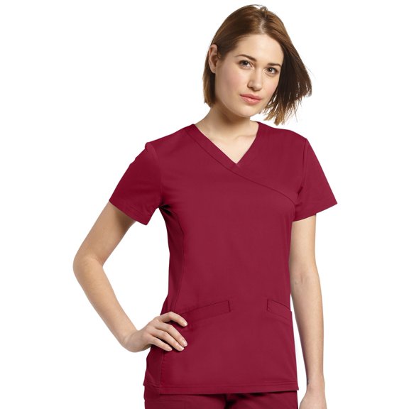Allure by White Cross Women's Mock Wrap Knit Side Panel Solid Scrub Top