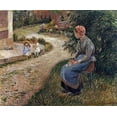 thumbnail image 2 of Pissarro, Camille 23x20 White Modern Wood Framed Museum Art Print Titled - The Maid Sitting In The Garden at Eragny, 2 of 4