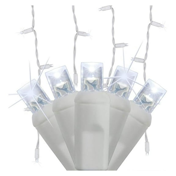 70 LED Cool White Icicle Christmas Lights, 7.5 ft White Wire Indoor/Outdoor Grade Slow Twinkling Wedding & Party Decorations