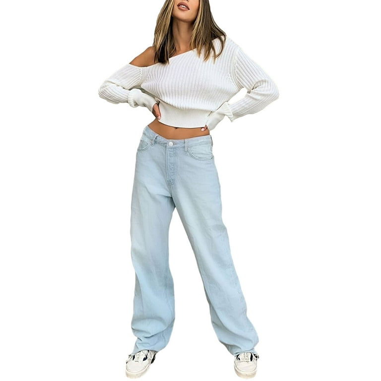 Spring Women Vintage Baggy Jeans Elastic Waist Oversized American Trouser  Denim Wide Leg Streetwear Straight Basic Pants Y2k - Jeans - AliExpress