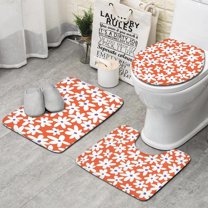 Orange Daisy Flower White Petals Pattern Bathroom Rugs Sets 3 Piece,Toilet Cover Set,Absorbent Non Slip Bathroom Mats Sets with U-Shaped Contour Rug Toilet Rug Set
