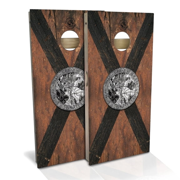 Skip's Garage | Florida Flag Rustic Cornhole Board Set | Includes Boards & Bags | Choose Your Size & Accessories