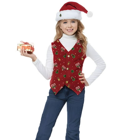 

Toddler Boys Girls Christmas Prints Costome Party Vest Hat Outfit Set