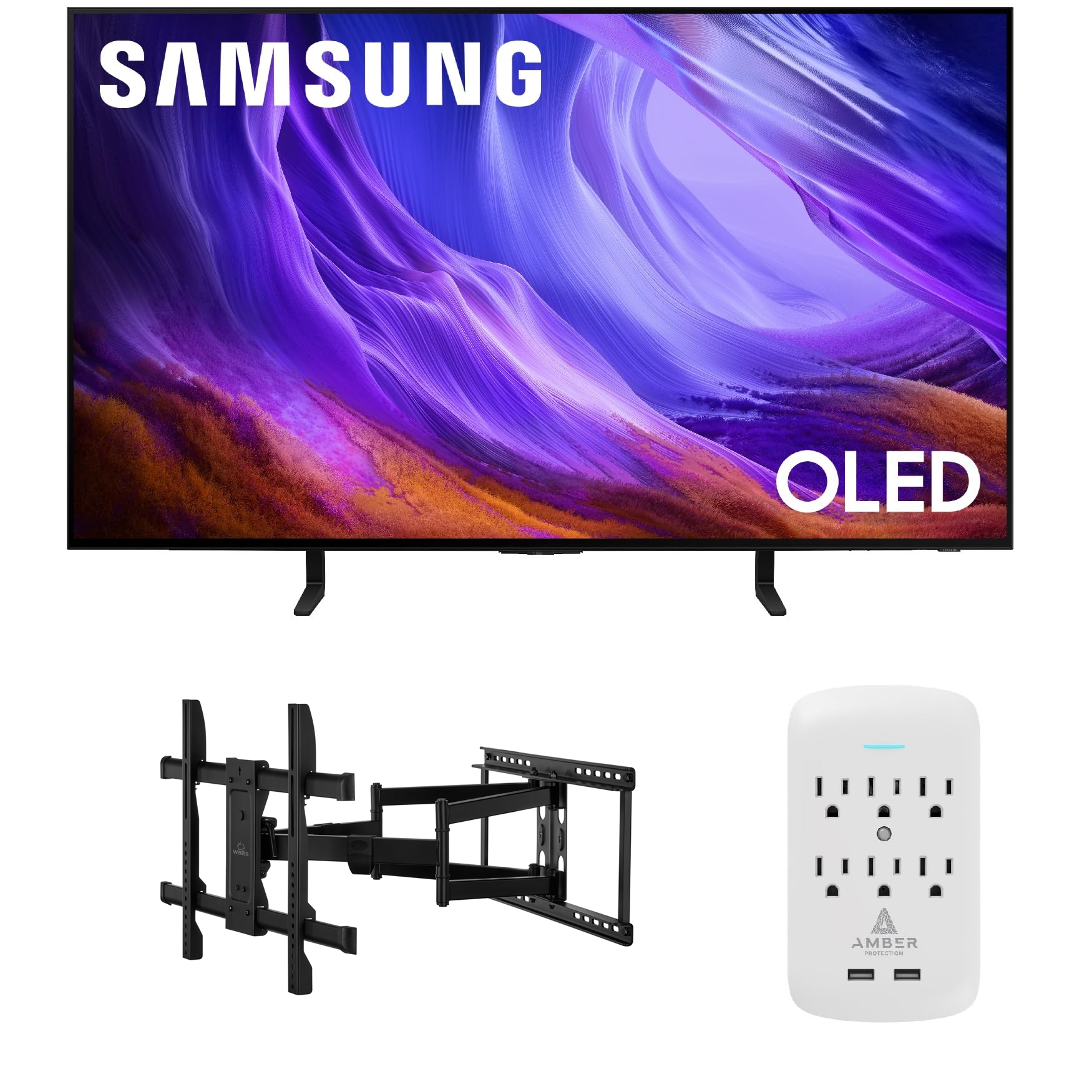 Samsung QN48S85HAEXZA 48" 4K OLED Smart TV with Dolby Atmos with a Walts TV XL-FULL-MOTION-MOUNT for 43” -90" Compatible TVs and an Amber Protection 6-OUTLET-SURGE Surge Protector (2026)