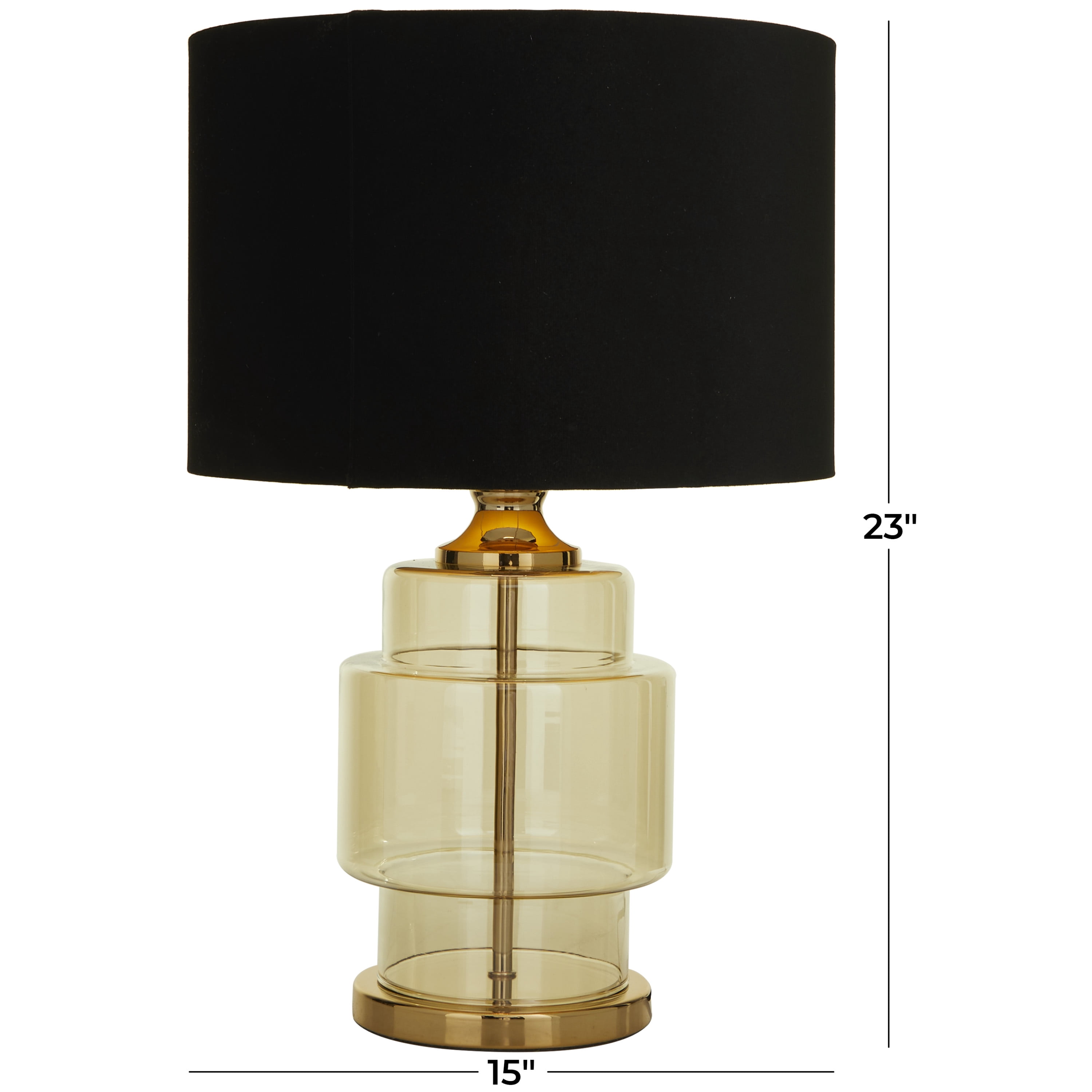 DecMode 23" Transparent Base Gold Table Lamp with Black Velvet Shade