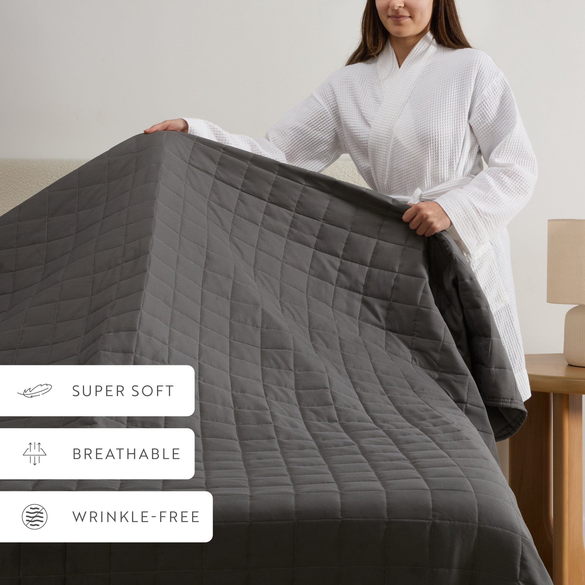 Lightweight Wrinkle Resistant Quilt Sets in Gray Square for Full/Queen Size Bedding by Comfort Canopy