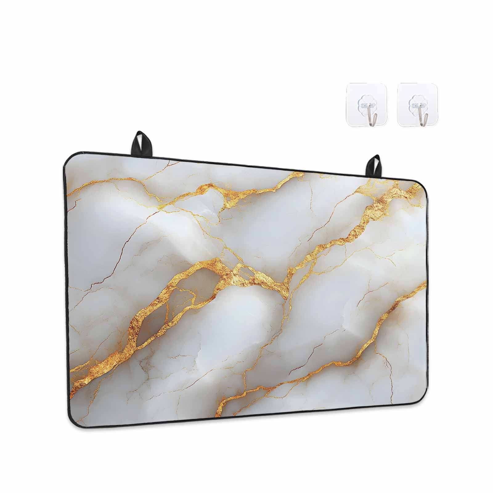 Marble Grey Stove Top Cover for Electric Stove, Heat-proof & Non Slip Glass Top Stove Cover Protector, Gold Texture Modern Crack Scenery Kitchen Flat Cooktop Rubber Mat 24x21 Inches