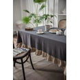 thumbnail image 5 of Retro Farmhouse Ruffle Tablecloth Cotton Linen Tablecloth with Flounces Trim Dust-Proof Washable Table Cover for Kitchen Party Dinner Picnic Decor (Rectangle/Oblong, 140*180cm, Grey), 5 of 5