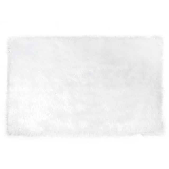 Home Decor Inc Mainstays Kids Faux Fur Rug White - 30" x 45", Soft Plush Faux Fur Area Rug