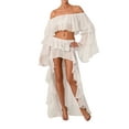 thumbnail image 4 of Coduop Women Outfit Set Long Sleeve Off Shoulder Crop Tops + Irregular Ruffle Skirt,Two Piece, 4 of 9