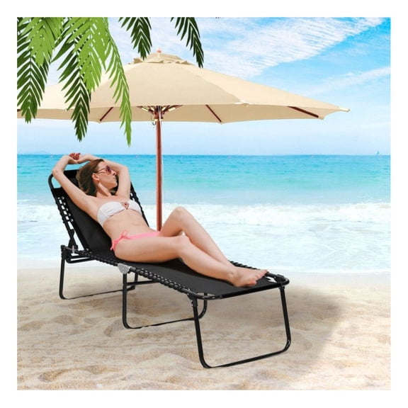 Foldable Lounge Chair Recliner - Adjustable Backrest & Footrest - Portable Beach Chair for Outdoor Camping, Patio, Sunbathing - 265lbs Capacity