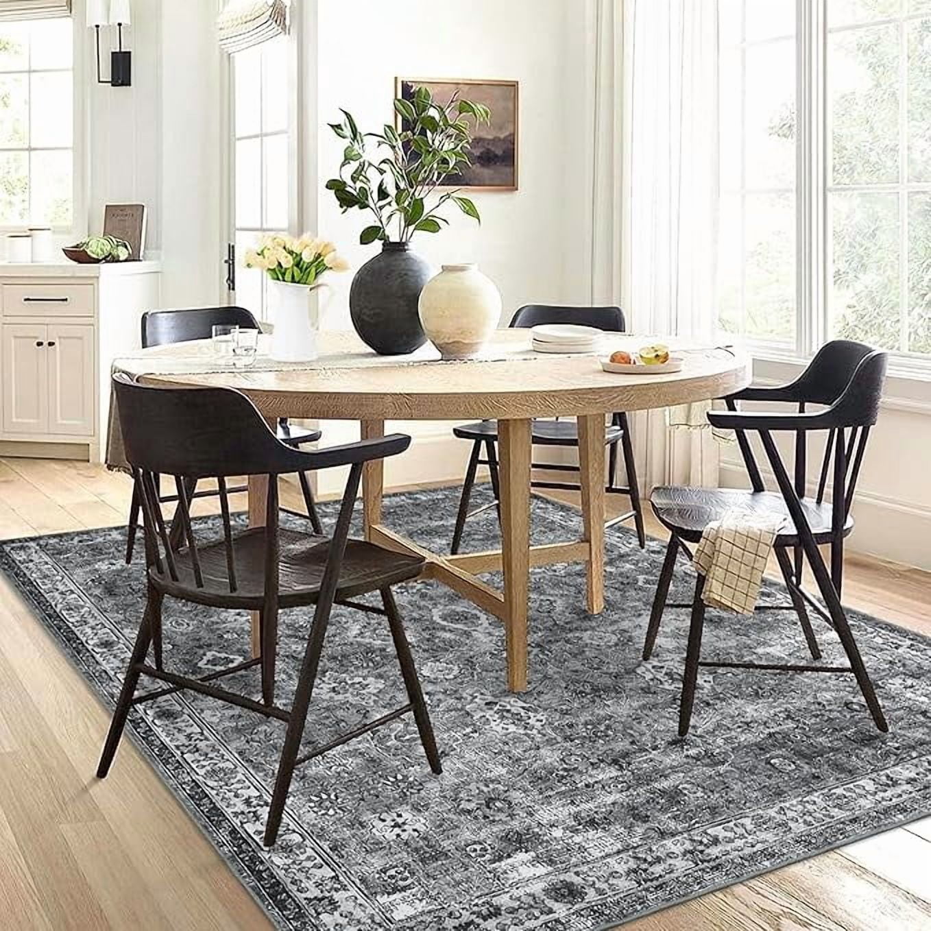 Vintage Floral 9x12 Rugs Reddish Brown Washable Area Rug for Bedroom Living Room Non Slip Boho Rug Thin Printed Faux Wool Soft Floor Carpet for Dining Room Nursery Playroom Indoor Office