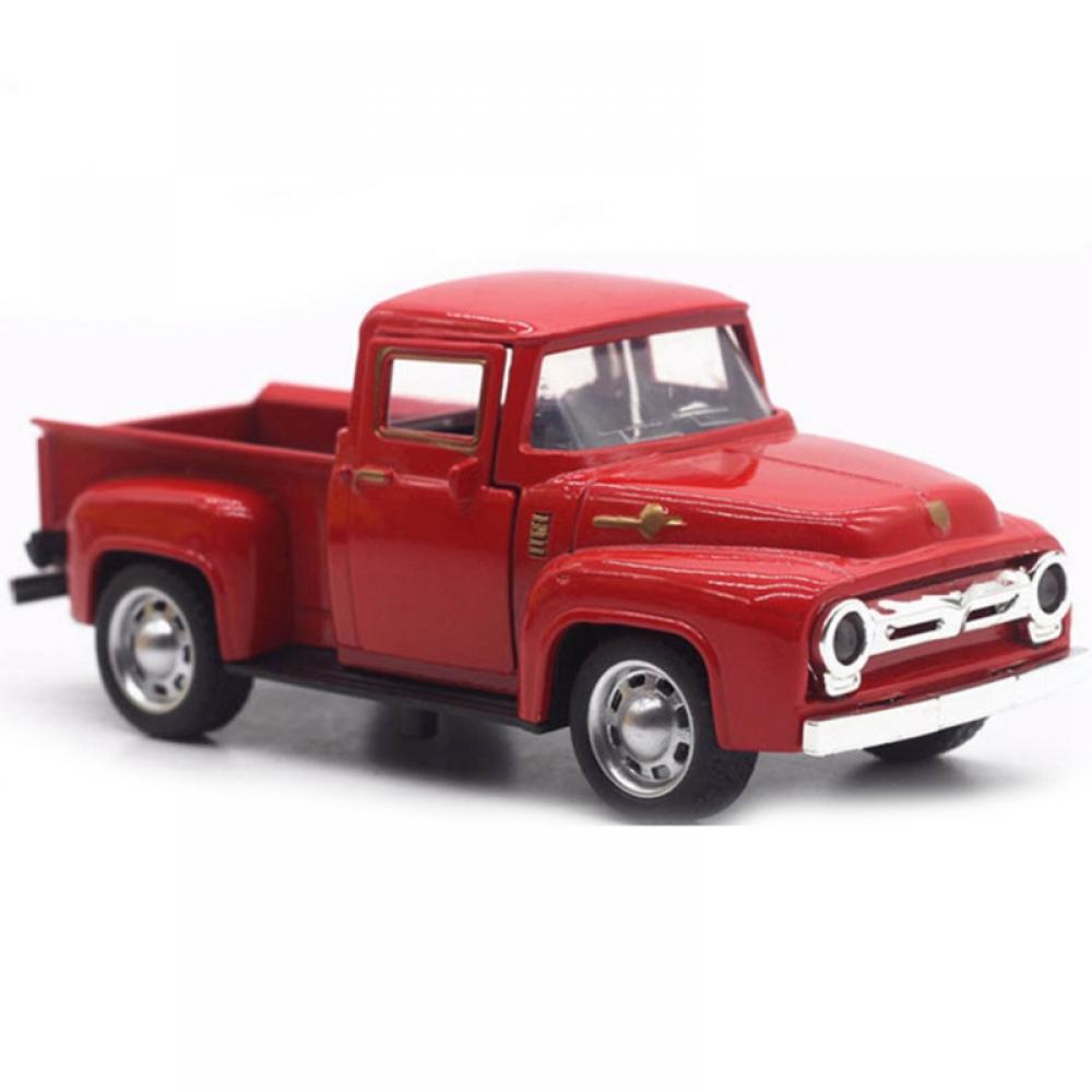 KINDD Christmas Vintage Red Truck Antique Handcrafted Car Model Decoration for Christmas Tabletop Ornament Pick-Up Die Cast Collectible Toy Truck