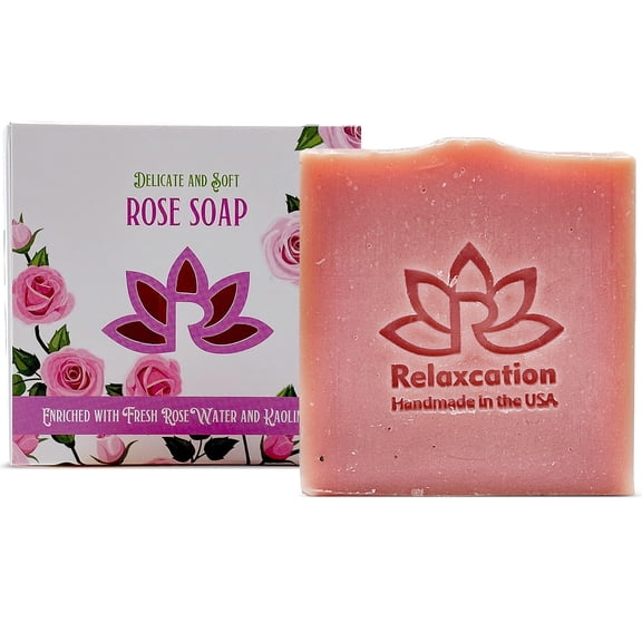 Organic Natural Bar Soap - Fresh Rose Water Kaolin Clay Rose Petals - Face Body Bath Soap Bar Moisturizing Gentle Pink Soap Sensitive Skin Safe for Women and Men | MADE IN USA Travel Size