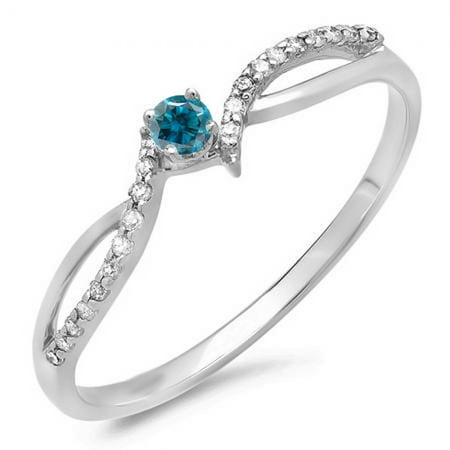 - Dazzlingrock Collection 0.15 Carat (ctw) 10K Round Blue & White Diamond Crossover Split Shank Promise Ring, White Gold, Size 5.5