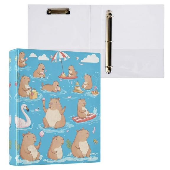 Capybaras Pattern 3 Ring Hardcover Binders 1.5in Round Rings for Letter-Size Folder Paper Organizer Pockets for Office Student Recipe