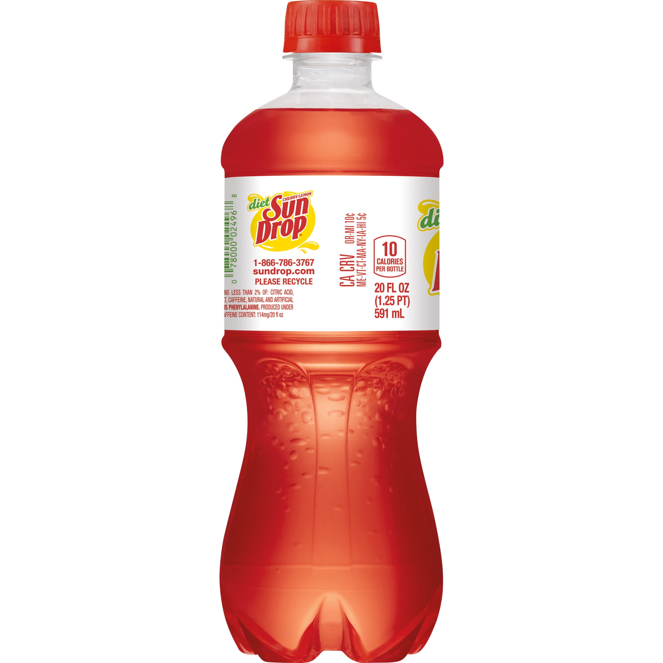(5 pack) Diet Sun Drop Cherry Lemon Citrus Soda Pop, 20 fl oz, Bottle