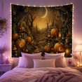 thumbnail image 2 of Crescent-Marked Pumpkins Along a Moonlit Forest Path, Mystical Gothic for Dark Art Lovers, Autumn Forest Decor, Halloween Gift, Tapestry Wall Hanging for Bedroom and Studio, 2 of 7