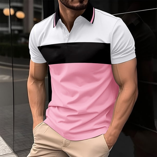 pstuiky camisetas de hombre, Camiseta informal de manga corta con botones y cuello vuelto para hombre camisetas de hombre m
